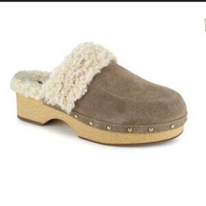 Kenzie Joselynn Leather Faux Fur Lined Studded Clogs